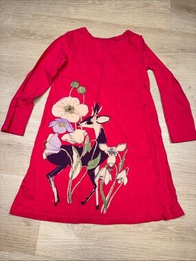 Tea Collection Girls' Bright Red Long-Sleeve Dress with Floral & Deer Print